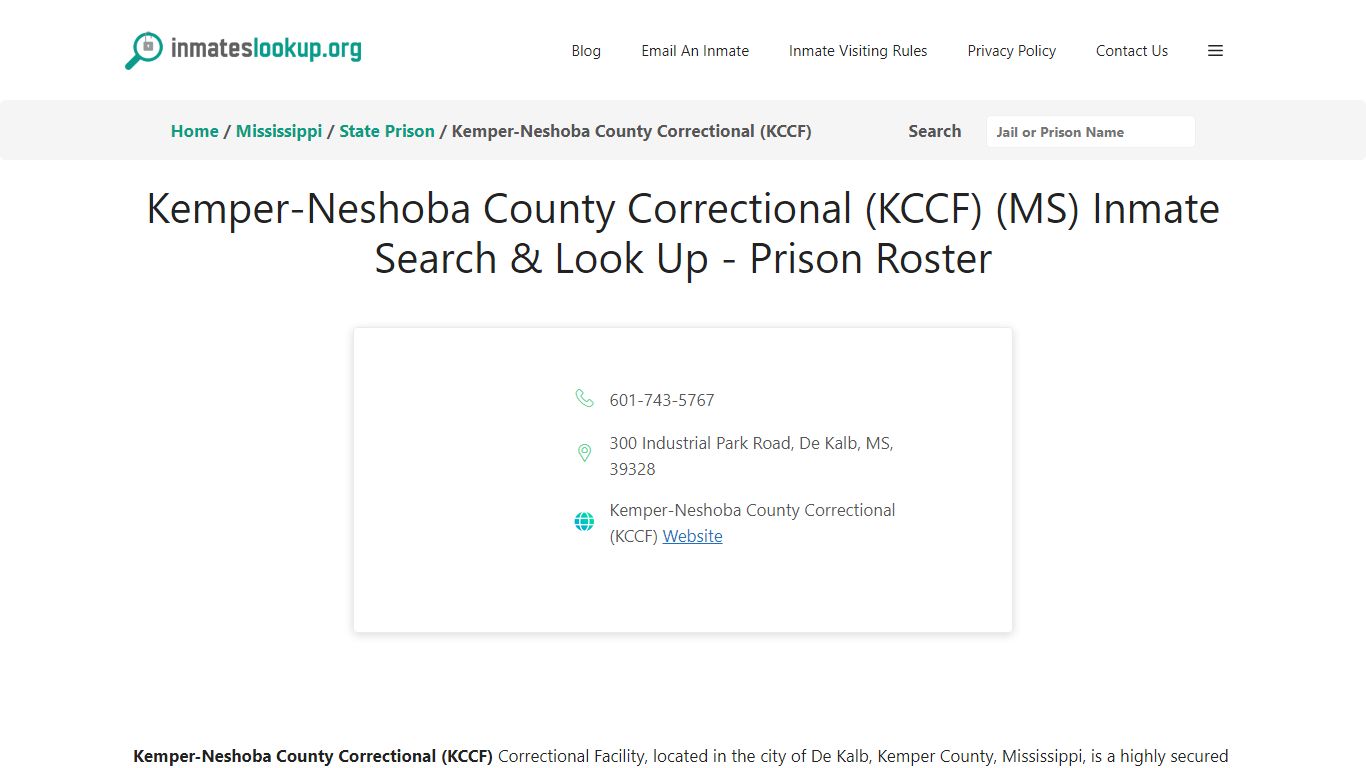 Kemper-Neshoba County Correctional (KCCF) (MS) Inmate Search & Look Up ...