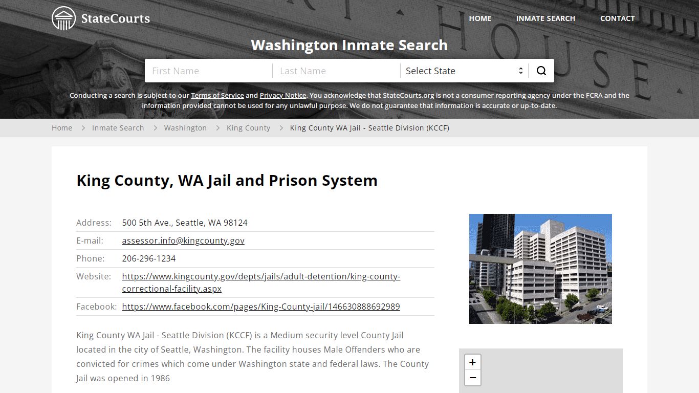 King County WA Jail - Seattle Division (KCCF) Inmate Records Search ...