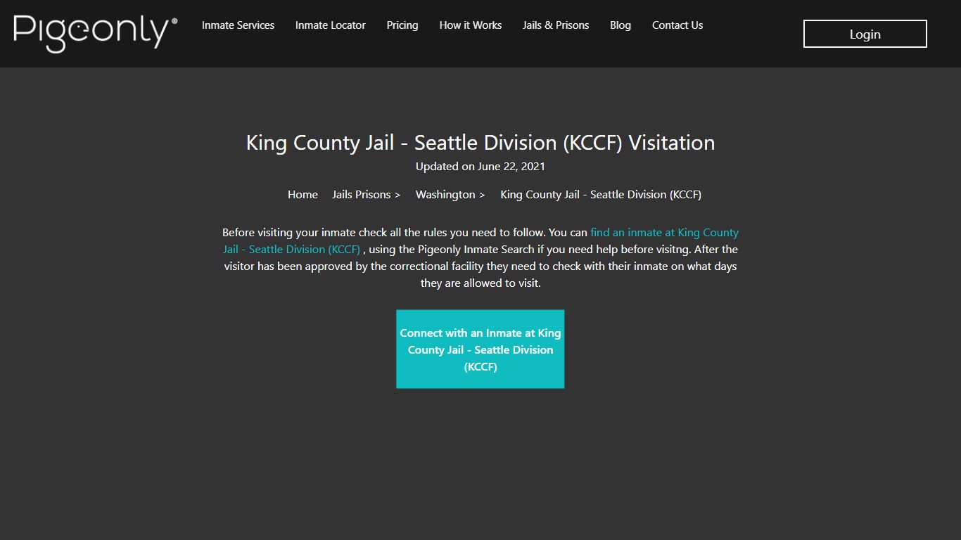 King County Jail – Seattle Division (KCCF) Inmate Lookup - Pigeonly